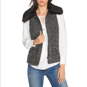 White House Black Market - Tweed Puffer Vest with Fur Collar